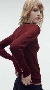 * с биркой *[ZARA* Zara ]* Basic с высоким воротником вязаный свитер * wine red * золотой кнопка *ta-toru шея * bottleneck * вязаный *