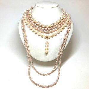 ［淡水パールネックレス5点おまとめ］d 重量約216.5g 真珠 ポテト オーバル ケシ バロック pendant necklace jewelry PINK silver DA0