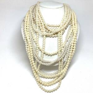 ［パールネックレス10点おまとめ］n 重量約383.5g 真珠 貝パール イミテーション pearl necklace silver CE0