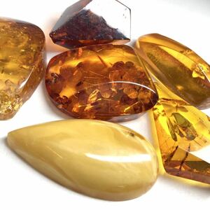 ［琥珀6点おまとめ］n 重量約40.0g 200ct ルース 裸石 宝石 ジュエリー jewelry ロイヤル アンバー ROYAL コハク amber accessory CE0 