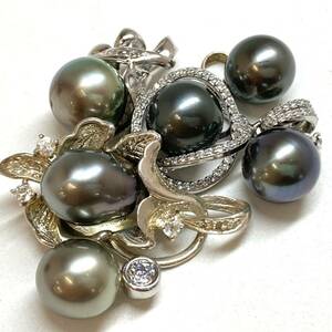 ダイヤ付き有!!［南洋黒蝶真珠ペンダントトップ 6点おまとめ］d 重量約20.8g 約10.0~11.5mm珠 黒真珠 pearl pendant jewelry silver CE0