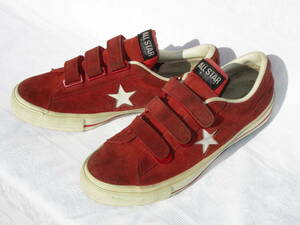 希少 中古品☆ レア日本製 made in JAPAN converse ワンスター ベルクロ V-3 J V-3 RED 赤 SUEDE スエード レザーUS8/26,5cm スエード