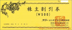 サゴーエンタプライズ株主優待券　（500円券）　40枚　　　20000円分