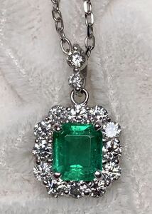 ◆☆★新品★☆ 天然エメラルド 0.73ct ダイヤモンド 高級ネックレス D0.58ct/0.06ct/Pt950/Pt900 Emerald necklace◆