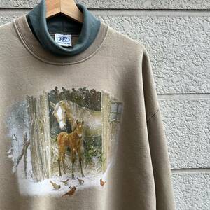 90s 00s USA古着 タートルネック デザインスウェット トレーナー 馬柄 PFI FASHIONS INC アメリカ古着 vintage ヴィンテージ レイヤード