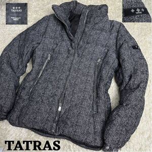 【TATRAS】タトラス Rデザイン　メンズ　M、Lサイズ　スタンドカラー　ダウンジャケット　ダウンコート　ヘリンボーン　グレー