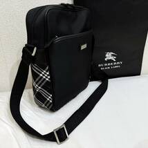 激レア BURBERRY BLACK LABEL バーバリーブラックレーベル ナイロン＆本革 ミニショルダーバッグ ラウンドノバチェック 黒 #2590_画像1