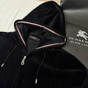 美品 BURBERRY BLACK LABEL バーバリーブラックレーベル ベロア パーカージャケット 黒 2(M) 日本製#2594