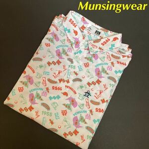 【L】送料無料/Munsingwear/マンシングウェア/メンズ/春夏/半袖ポロシャツ/ゴルフシャツ/ロゴプリント/吸汗速乾/S-A-M-P-L-E 品/総柄/