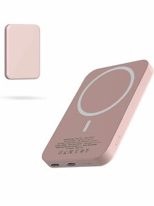 Magnetic Battery 5000mAh コンパクト モバイルバッテリー 軽量 小型 Type-C入力ポート(ピンク)