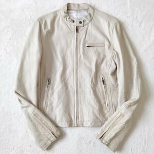 T611 美品 ユナイテッドアローズ レザーシングルライダースジャケット UNITED ARROWS 白 ホワイト レディース 革ジャン スタンドカラー