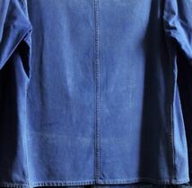30s 40s French vintage work jacket Vポケット 丸襟 Aライン フレンチ ワークジャケット 古いコットンツイル 狼 刺繍タグ_画像7