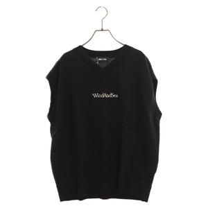 WIND AND SEA ウィンダンシー SDT VNECK KNIT VEST ロゴ刺繍 Vネックニットベスト WDS-CLC-2-03 ブラック