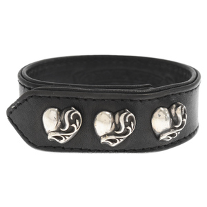 CHROME HEARTS クロムハーツ 3BTN 2SNP ハートボタン 3ボタン2スナップ レザー ブレスレット ブラック/シルバー