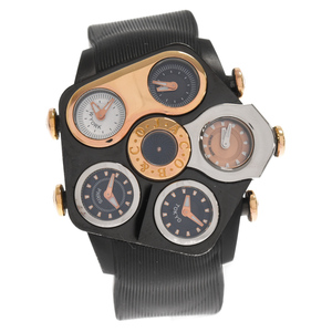 Jacob&Co. ジェイコブ グランド 5タイムゾーン クォーツウォッチ ラバーベルト腕時計 ブラック