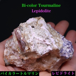 【送料無料】バイカラートルマリン レピドライト 96,7g T590 鉱物　原石　天然石　パワーストーン