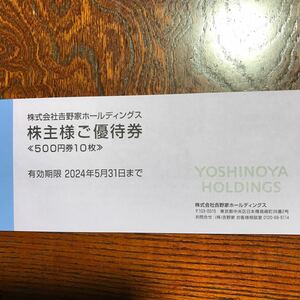 【送料無料】★吉野家ホールディングス　株主優待券　5000円分（500円券×10枚）有効期限：2024年5月31日迄