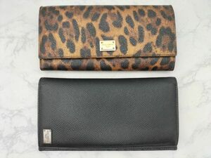 L10 1円～ 中古品 ドルチェ＆ガッバーナ DOLCE＆GABBANA ドルガバ レオパード ヒョウ柄 レザー 長財布 二つ折り 黒 ブラック 2点セット