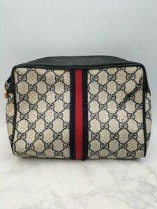 P5 1円～ 中古品 グッチ GUCCI 63-01-012シェリーライン GG柄 セカンドバック ポーチ 黒 ブラック レッド ベージュ系 メンズ レディース