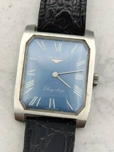 P87 1円～ 不動品 ロンジン LONGINES フラグシップ FLAGSHIP 手巻き 腕時計 ネイビー系文字盤 スクエア型 ボーイズサイズ 社外革ベルト