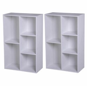 フリーボックス 5段 カラーボックス 本棚 ２個セット(ホワイト)白 大容量 2列 2段 3段 A4 収納 棚