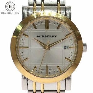 1円スタート 稼動品 BURBERRY バーバリー ヘリテージ BU1358 クォーツ QZ デイト メンズ 腕時計 コンビカラー ラウンド シルバー文字盤