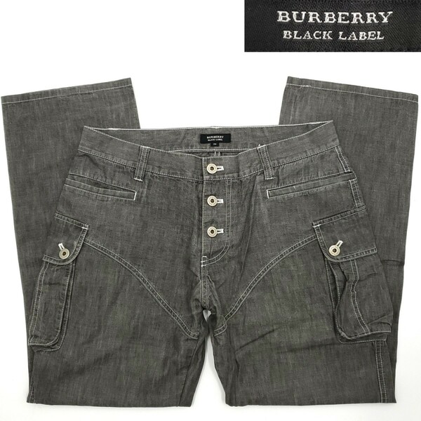 廃番★BURBERRY BLACK LABEL★W33位79カーゴパンツメンズグレーバーバリーブラックレーベルチェック三陽商会正規品フラップ軍パン SZP131