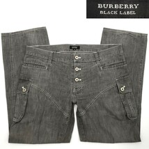 廃番★BURBERRY BLACK LABEL★W36位85カーゴパンツメンズグレーバーバリーブラックレーベルチェック三陽商会正規品フラップ軍パン SZP119_画像1