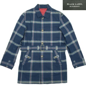 希少カラー廃番★BURBERRY BLACK LABEL★Mチェック柄トレンチコート青メンズバーバリーブラックレーベルステンカラー三陽商会正規品 SZJ181