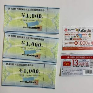 匿名配送 ビックカメラ 株主優待 1,000円 3枚 有効期限 2024/5/31 まで