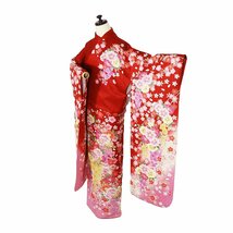 振袖 正絹 赤 ピンク 桜 菊 手毬 トールサイズ ki28552 美品 ふりそで hurisode レディース シルク 成人式 10代20代 送料込み_画像2