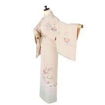 訪問着 袷 正絹 薄茶 薄紫 薄緑 桜 Sサイズ ki28612 美品 着物 kimono レディース シルク ギフト 七五三 結婚式 入学式 限定品 送料込み_画像2