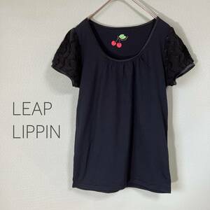 ◎LEAP LIPPIN リープリッピン 半袖カットソー 黒色 レディース Ｍサイズ 袖レースカットソー パフスリーブカットソー カットソー