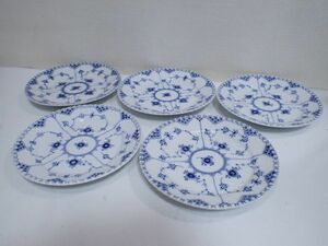 豊JE954/8J●Royal Copenhagen ロイヤルコペンハーゲン ブルーフルーテッド フルレース プレート 5皿 洋食器 美品●