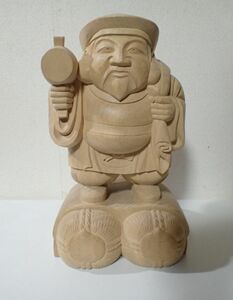 豊JE853/8J◆木彫り 大黒天 杉 彫刻 美術品 七福神 高さ26.5㎝ 良品◆