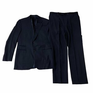 HERMES エルメス ジャケット パンツ セットアップ スーツ シングル 2B ウール×シルク ネイビー系 メンズ サイズ52