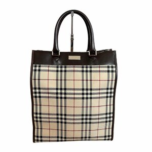 BURBERRY バーバリー ノバチェック キャンバス×レザー トートバッグ ベージュ系×ブラウン系