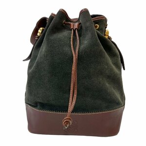 LOEWE ロエベ アナグラム スエード グリーン系×ブラウン 巾着 ショルダーバッグ