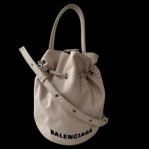 BALENCIAGA バレンシアガ ホイール ドローストリングXS ミニショルダーバッグ ポーチ 巾着型 ナイロン ベージュ系