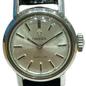 OMEGA オメガ ジュネーブ シーマスター レディース ラウンド 腕時計 革ベルト 手巻き シルバー文字盤 SS