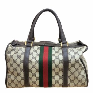 GUCCI グッチ オールドグッチ ボストンバッグ シェリーライン GG PVC×レザー ブラウン系 ハンドバッグ