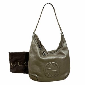 GUCCI グッチ チェーンショルダーバッグ フリンジ タッセル ソーホー ゴールドカラー レザー