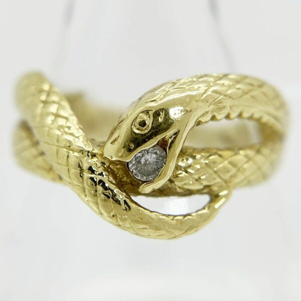 [新品同様]K18YGイエローゴールド金蛇ヘビ天然ダイヤモンド リング 指輪