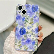 GalaxyA32 5G ケース　クリア　花柄　ブルー系　ストラップ付き　紫　可愛い　匿名配送_画像3