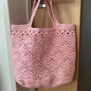 バイラス編みのミニトートバッグ　ピンク