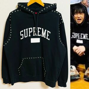 Supreme Studded Hooded Sweatshirt Black White L 18aw 2018年 黒 白 ブラック スタッズ フード スウェットシャツ 木村拓哉着 キムタク着