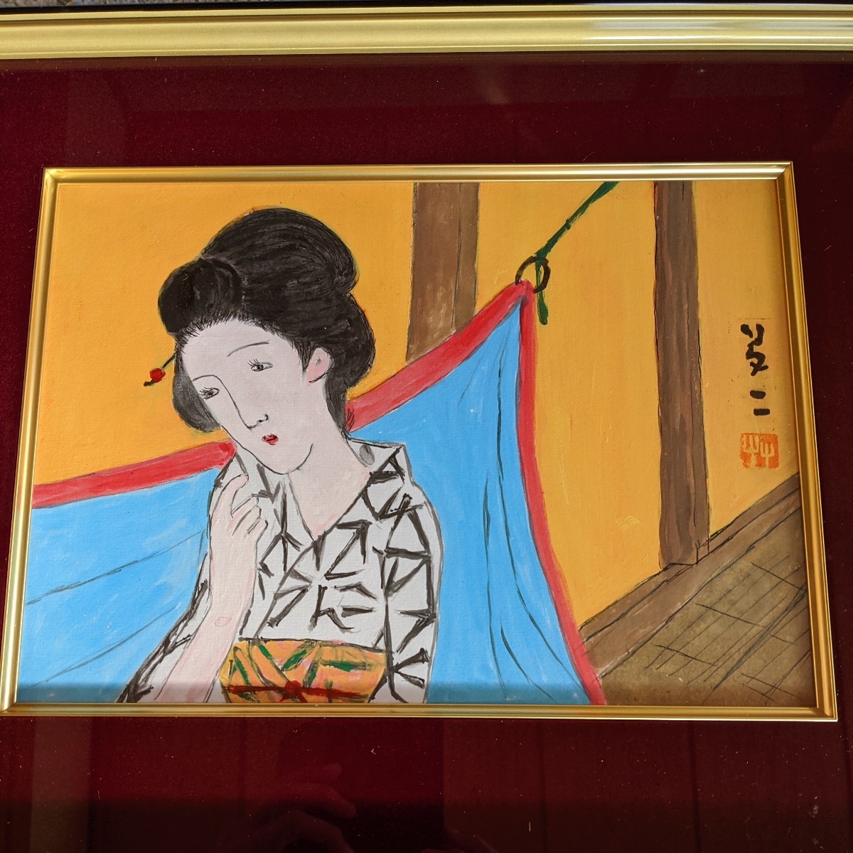 [Copy] Yumeji Takehisa Yukata Beauty Painting, Painting, Japanese painting, person, Bodhisattva