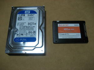 ジャンク品（①HDD：1000GBと②SSD：120GB）２個です。※使用不可品の為、内部パーツ取りや難修理が出来る御方にどうぞ。