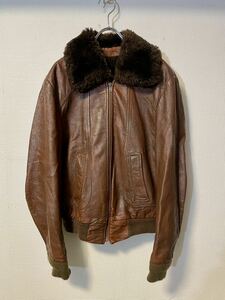 70s Vintage leather Bomber jacket collar boa flight jacket 