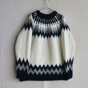  Greece made Vintage nordic sweater / wool ivory black navy knitted euro Vintage K3-11044-0376 sale